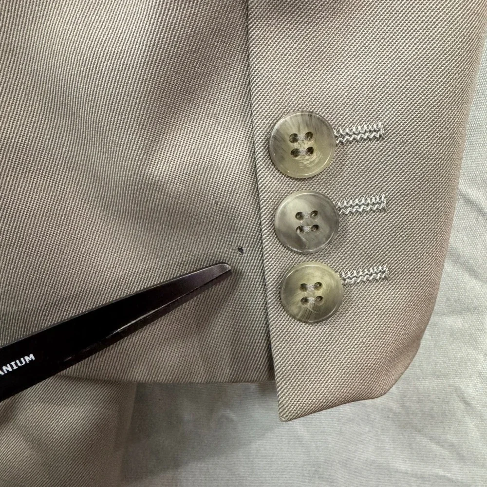 VTG Jaeger Mens Double Breasted Pure New Wool Blazer Taupe Tan Old Money Luxury
